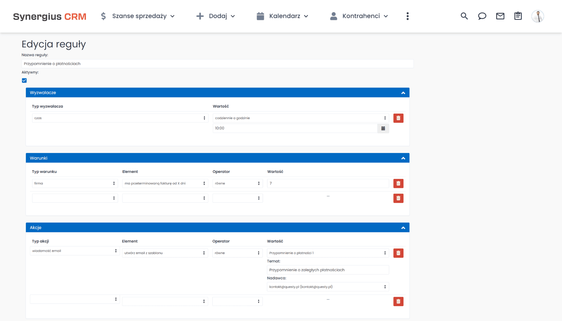 Automatyzacja pracy handlowca w programie CRM -  reguły automatyzatora.