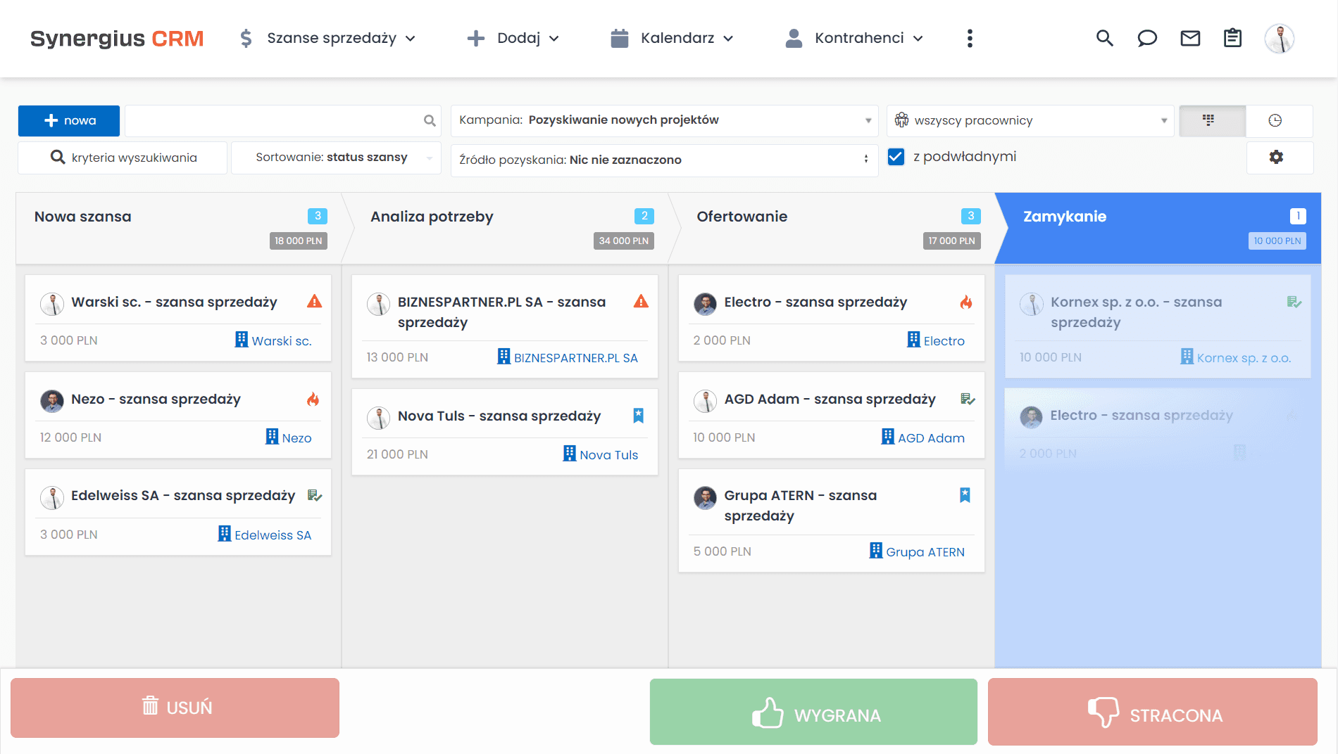 Program CRM z kanbanem szans.