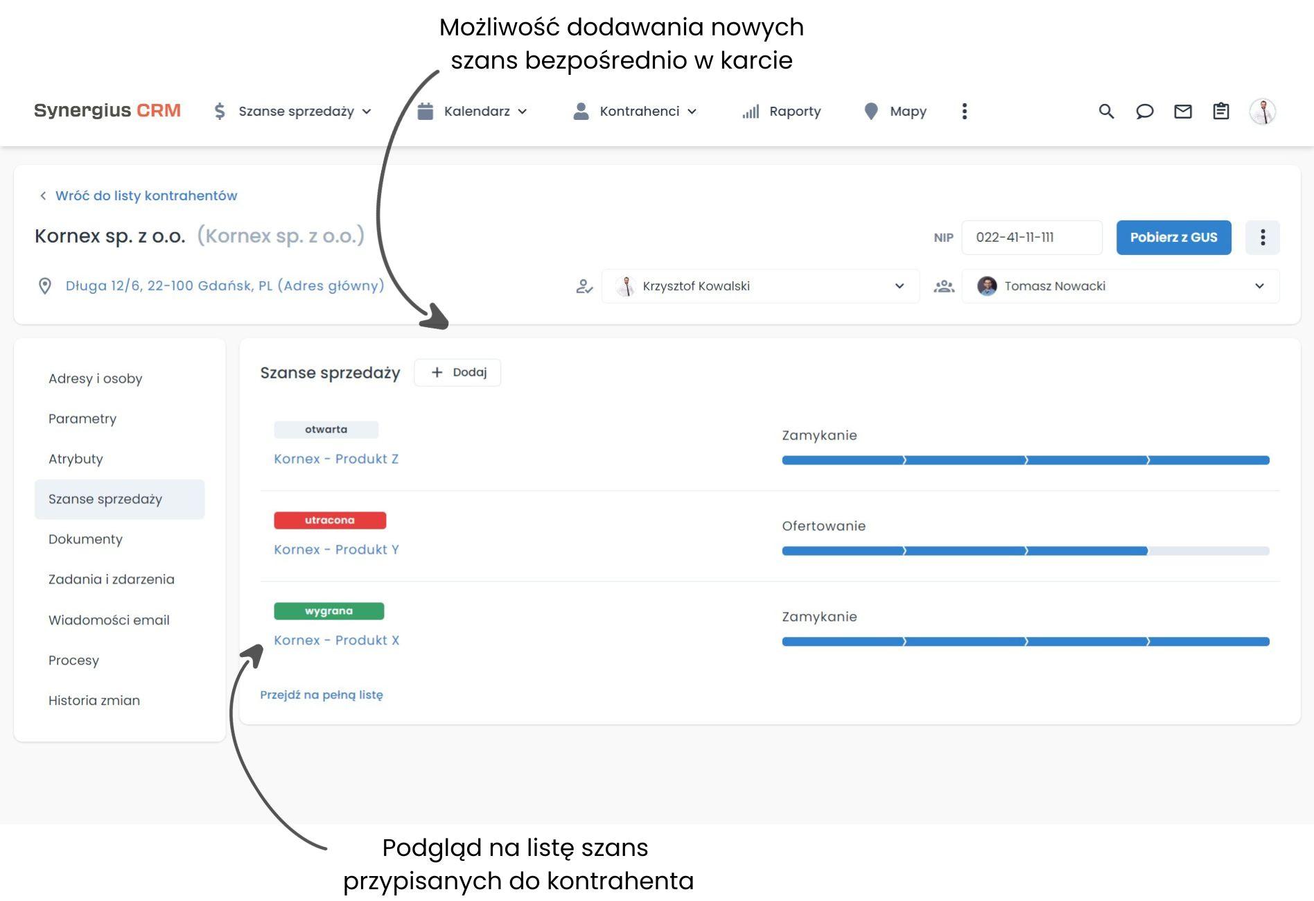 Zakładka Szanse wiedza o kontrahentach program CRM