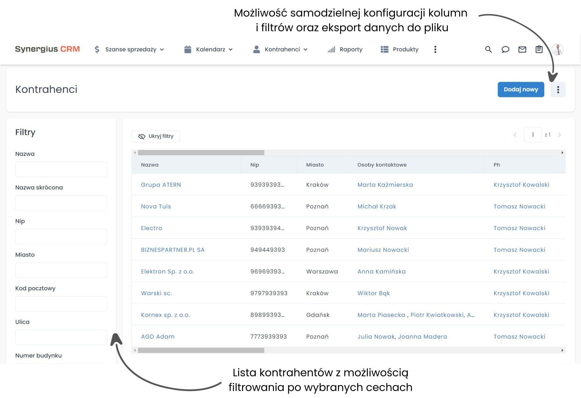 Lista kontrahentów w oprogramowaniu CRM dla firm informatycznych