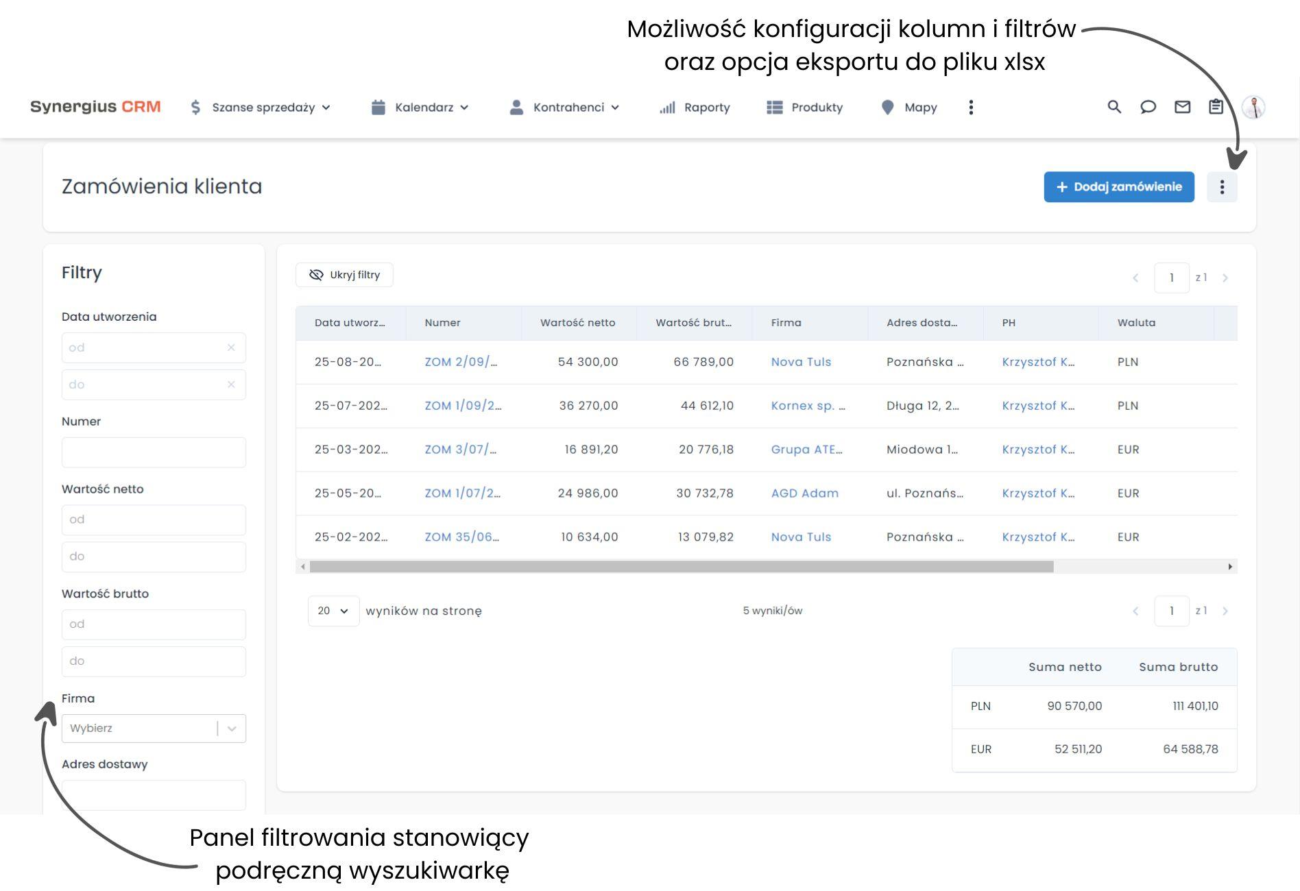 Zarządzanie zamówieniami w CRM - lista wszystkich zamówień