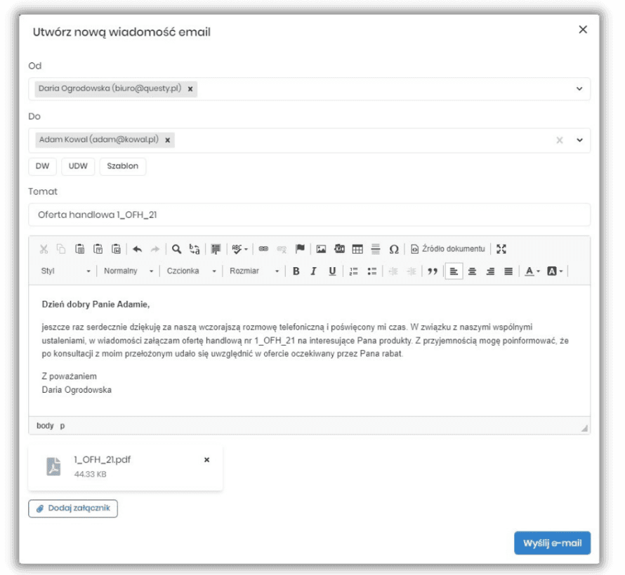 Zarządzanie ofertowaniem - mail