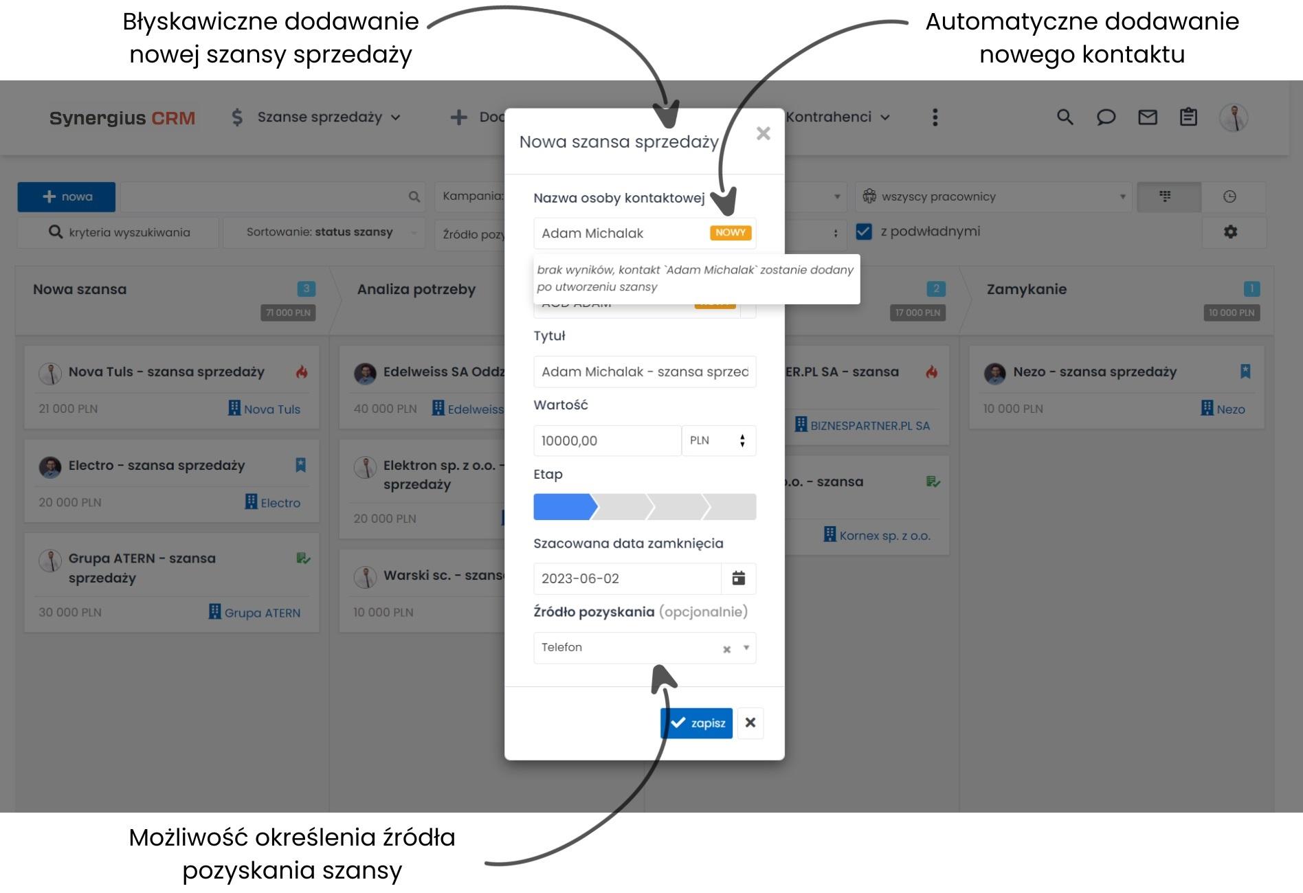 Tworzenie nowej szansy zarządzanie szansami sprzedaży CRM