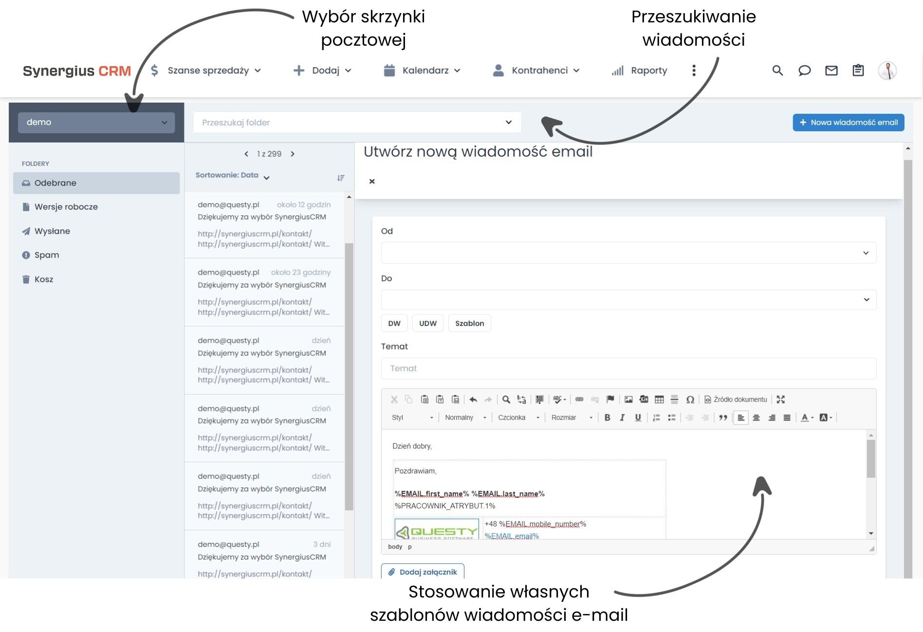 Zintegrowana poczta imap mail wiadomość program CRM