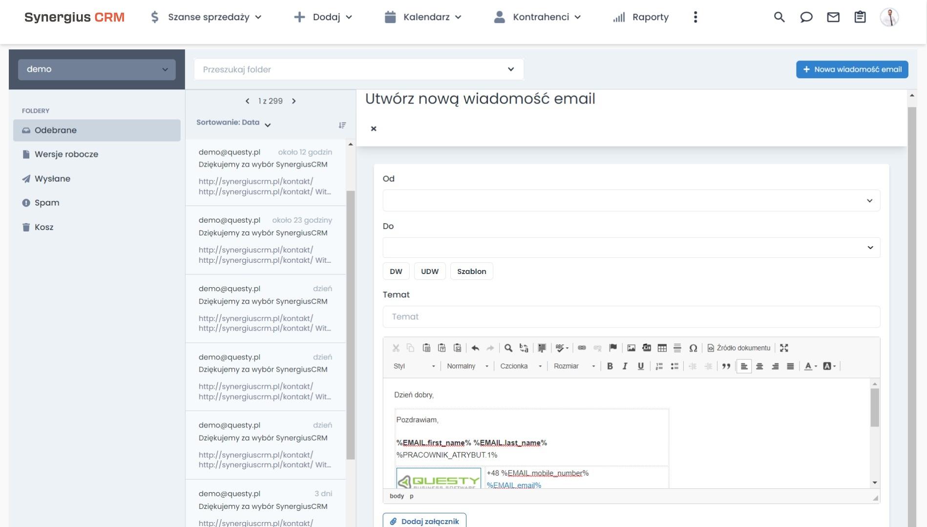 Konfiguracja email Synergius CRM - prezentacja możliwości systemu CRM