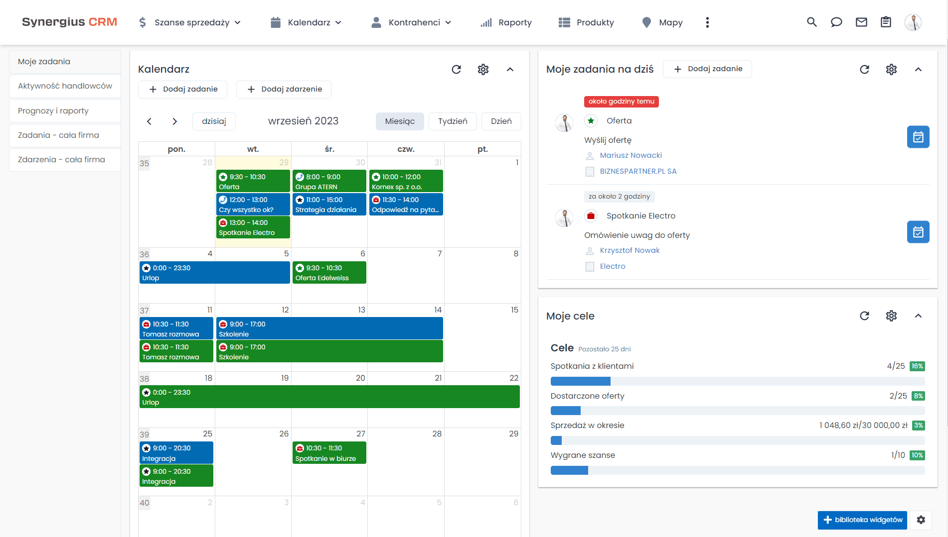 Funkcja systemu CRM - planowanie pracy.