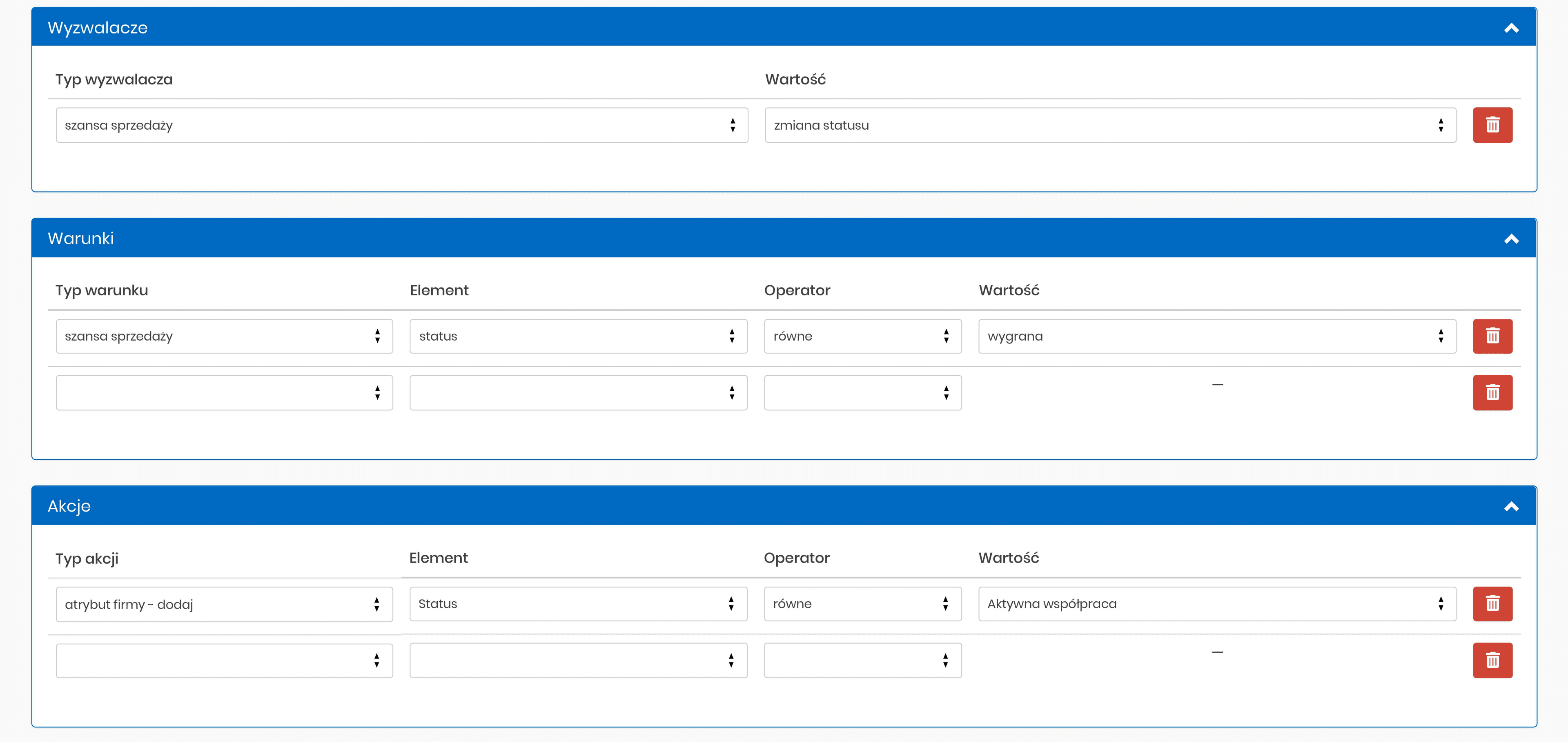 Reguły automatyzacji sprzedaży w Synergius CRM