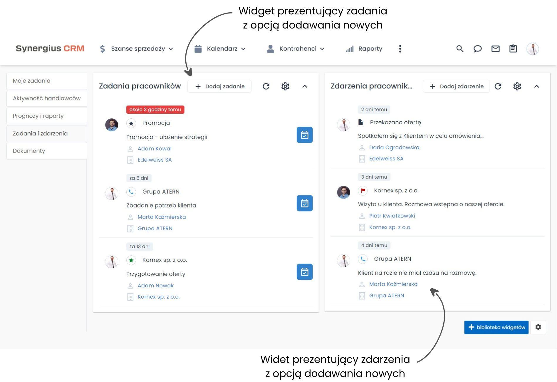 Planowanie i koordynacja pracy widget zadania i zdarzenia