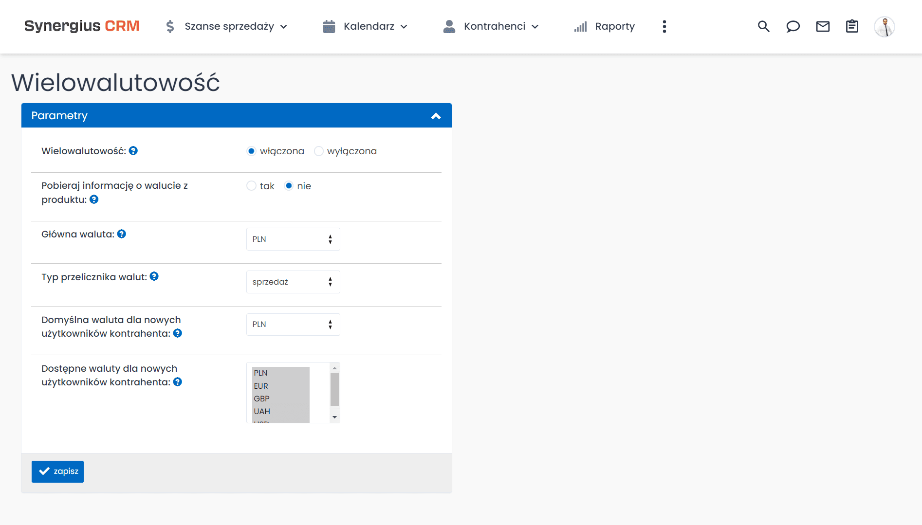 Konfiguracja wielowalutowości w CRM.